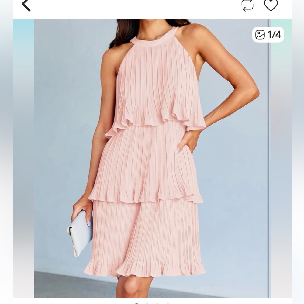 Elegant Blush Pink Tiered Pleated Halter Style Occassion Dress Size Small